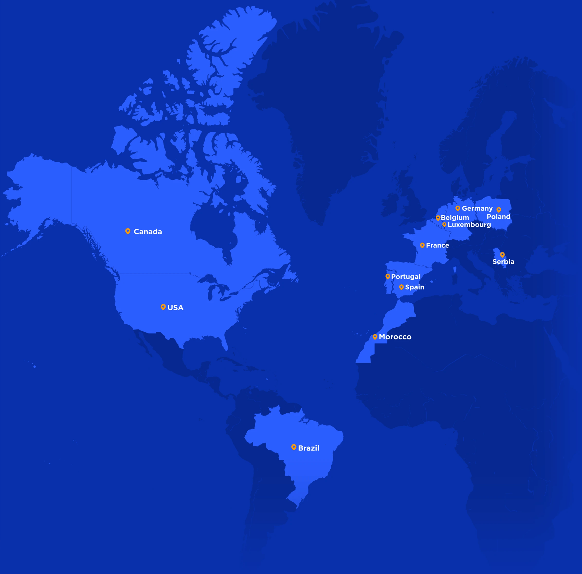 Mapa mundial con los países en los que está presente Alter Solutions