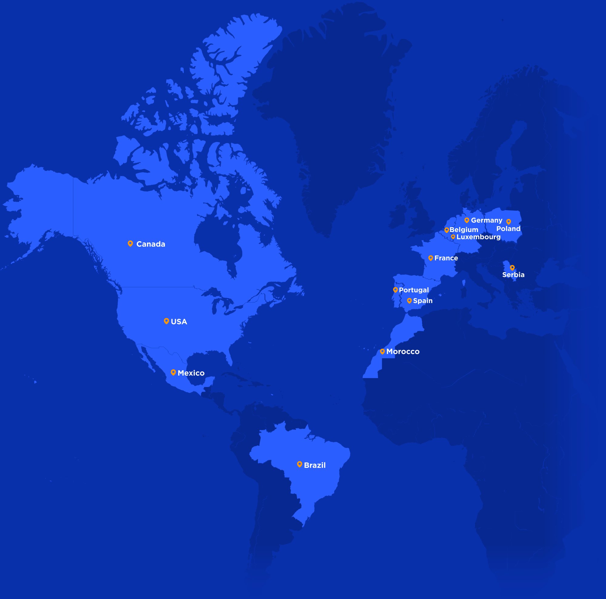 Mapa mundial con los países en los que está presente Alter Solutions